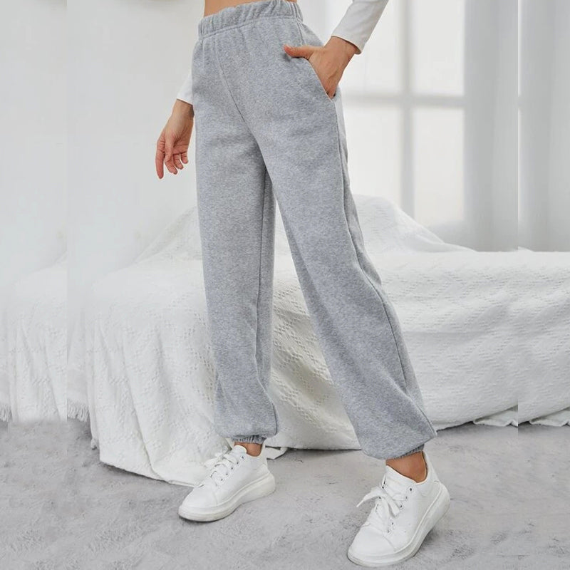 Solid Elastic Waist Slant Pocket Sweatpants
