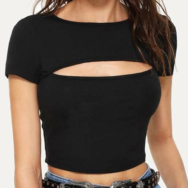 Cut Out Front Solid Crop Tee