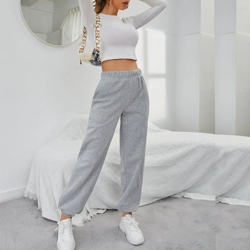 Solid Elastic Waist Slant Pocket Sweatpants