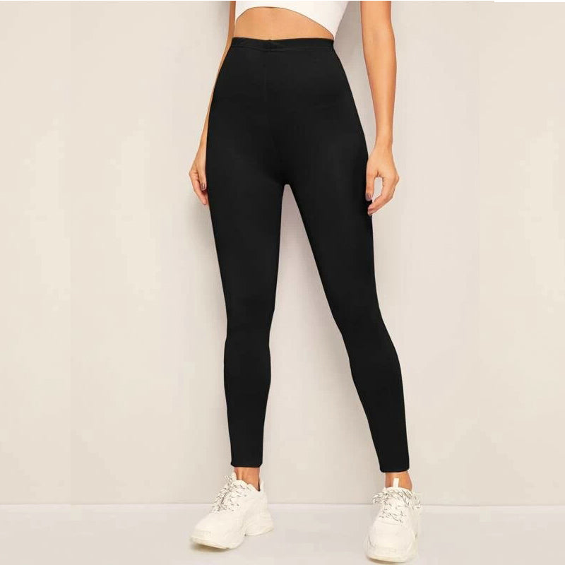 Solid Elastic High Waist Leggings