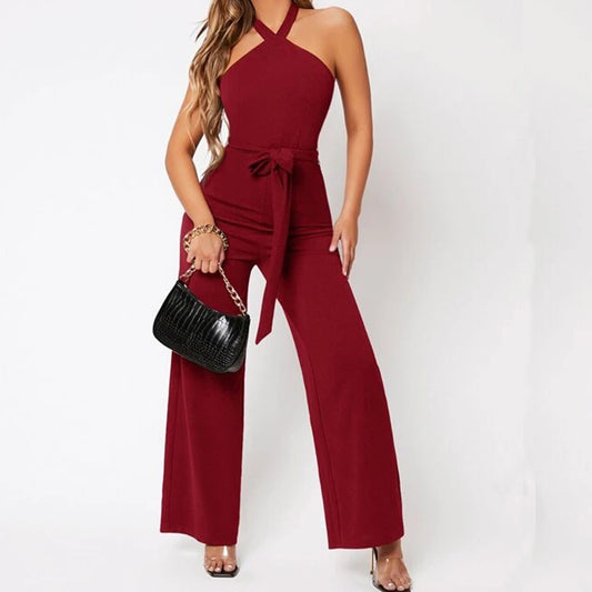 Tied Backless Belted Jumpsuit