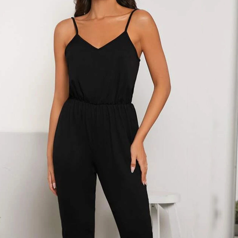 Solid V Neck Cami Jumpsuit