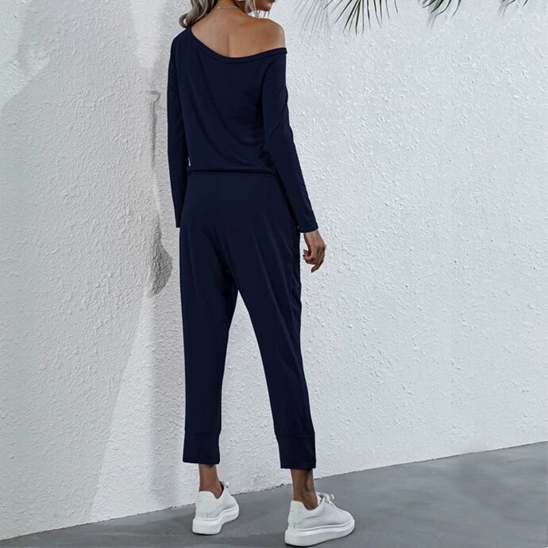 One-Shoulder Drawstring Waist Jumpsuit