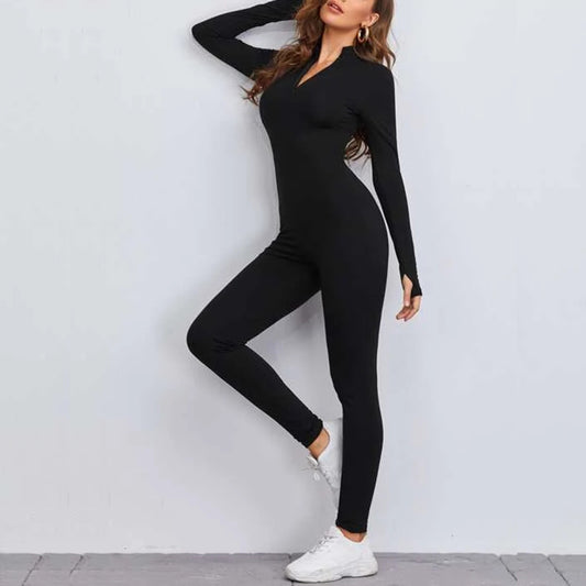 Half Placket Unitard Jumpsuit