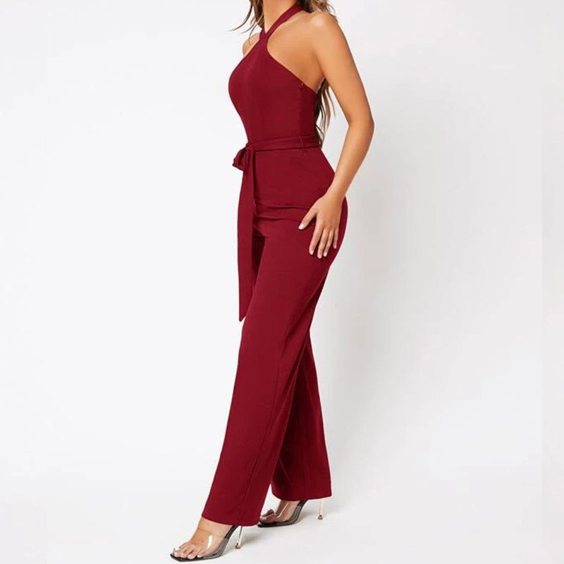 Tied Backless Belted Jumpsuit