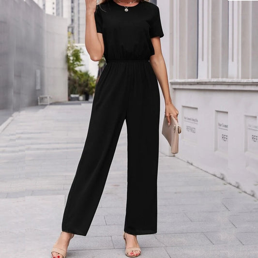 Buttoned Back Cut Out Waist Solid Jumpsuit