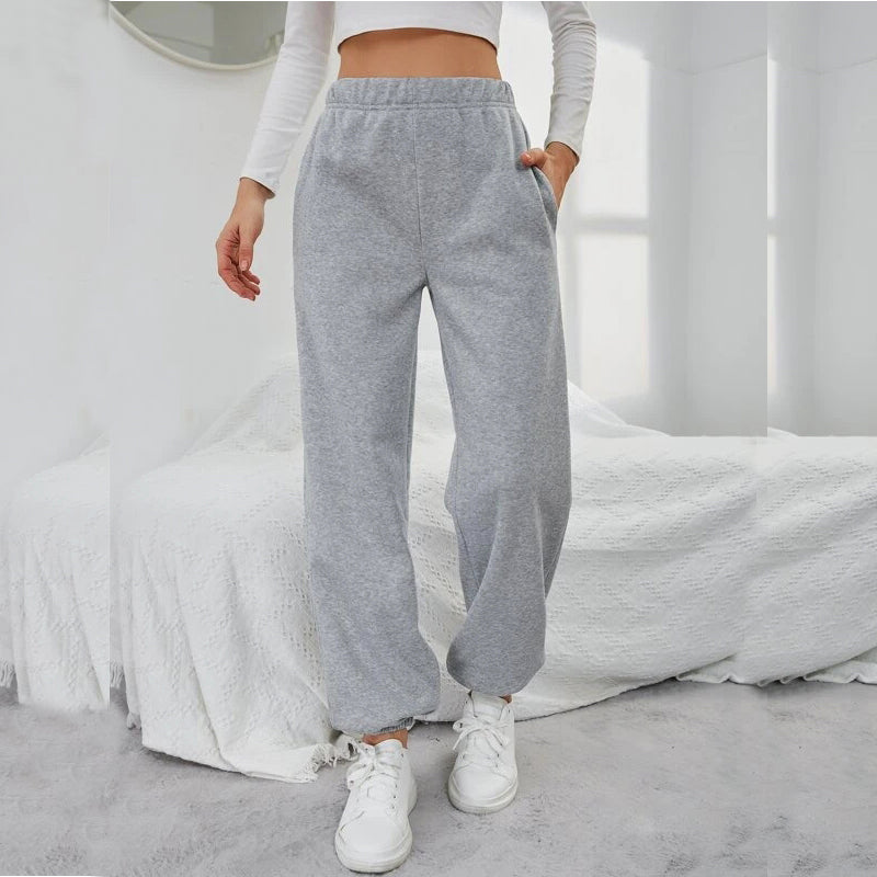 Solid Elastic Waist Slant Pocket Sweatpants