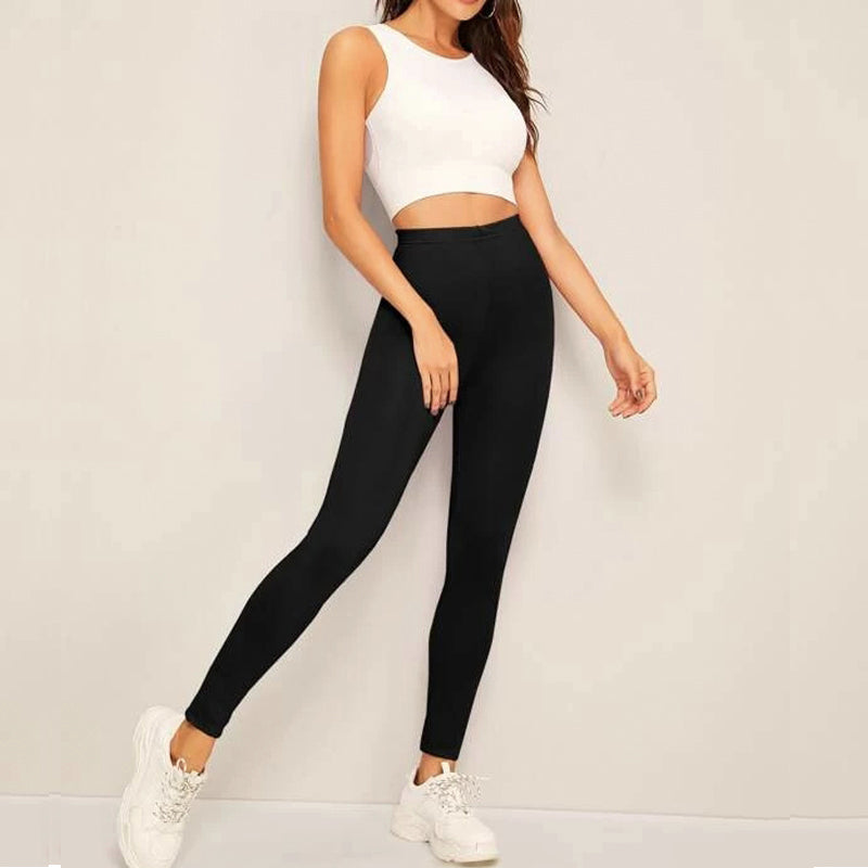 Solid Elastic High Waist Leggings