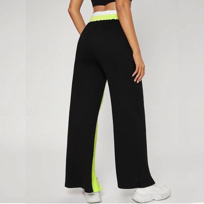 Drawstring Waist Colorblock Wide Leg Joggers