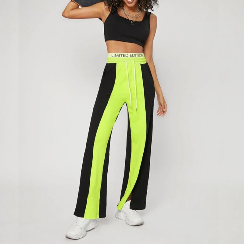 Drawstring Waist Colorblock Wide Leg Joggers