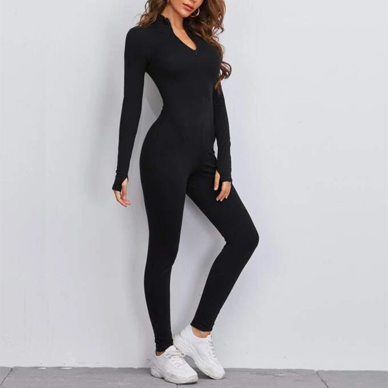 Half Placket Unitard Jumpsuit