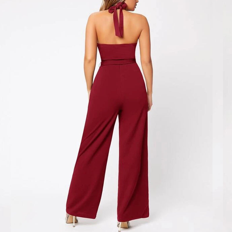 Tied Backless Belted Jumpsuit