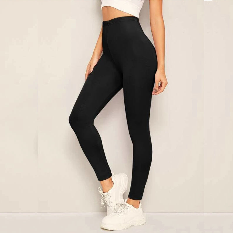 Solid Elastic High Waist Leggings