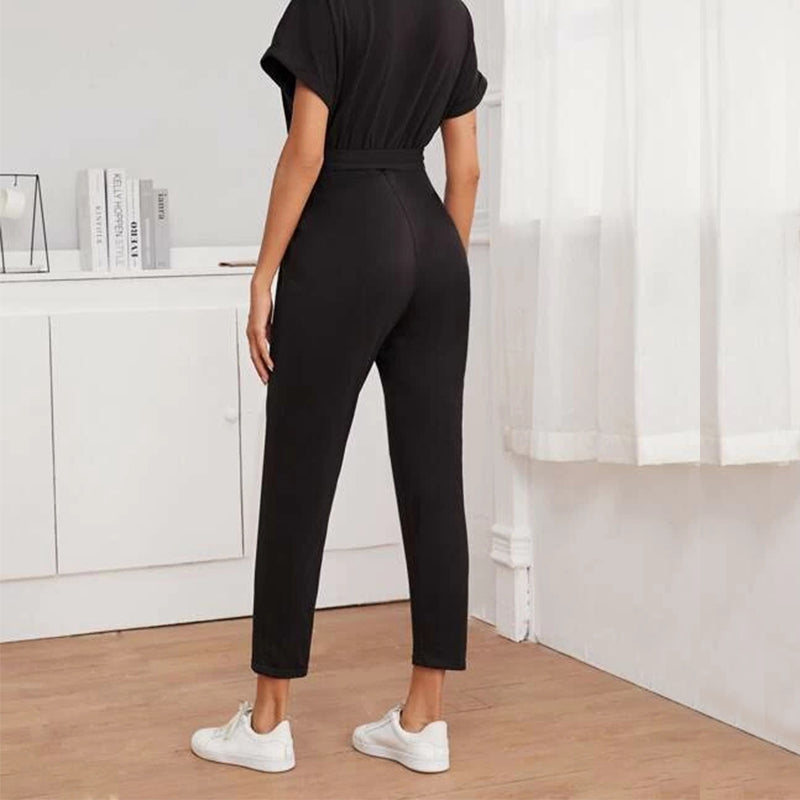 Buttoned Front Self Belted Cuffed Jumpsuit