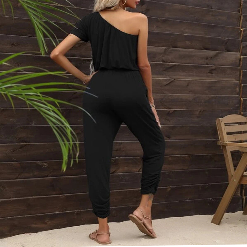 One Shoulder Knot Waist Jumpsuit