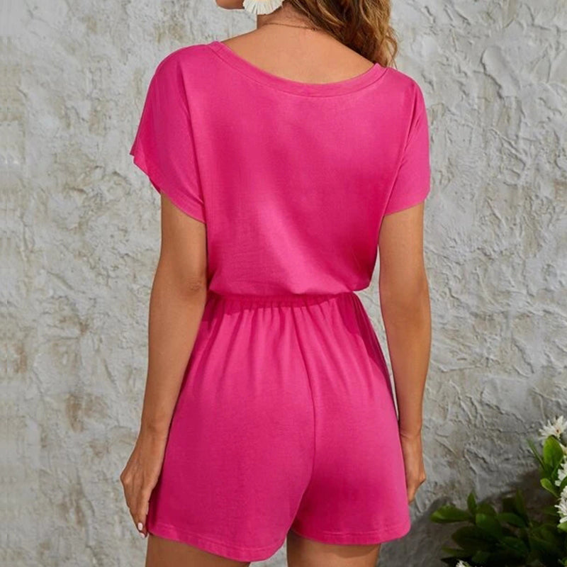 Sleeve Drawstring Waist Romper