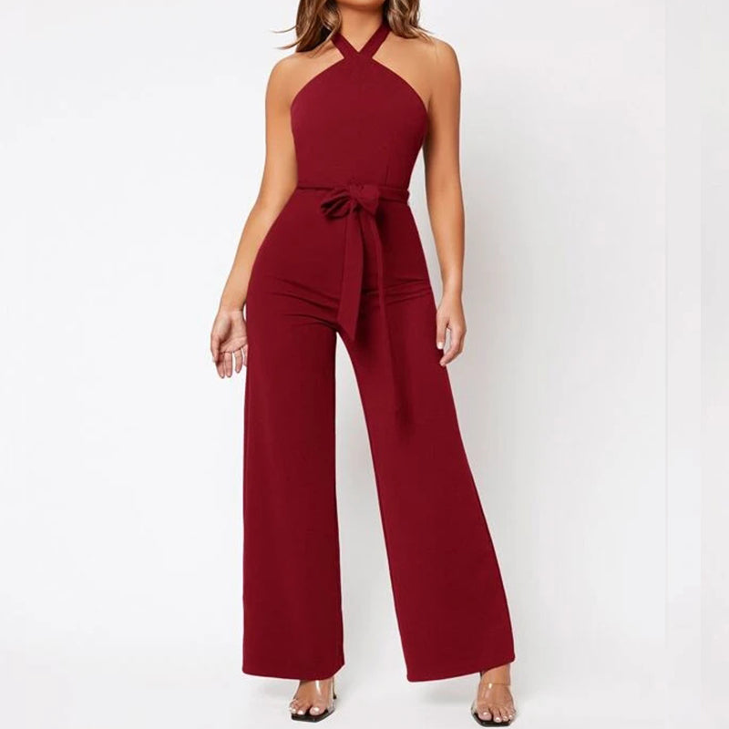 Tied Backless Belted Jumpsuit