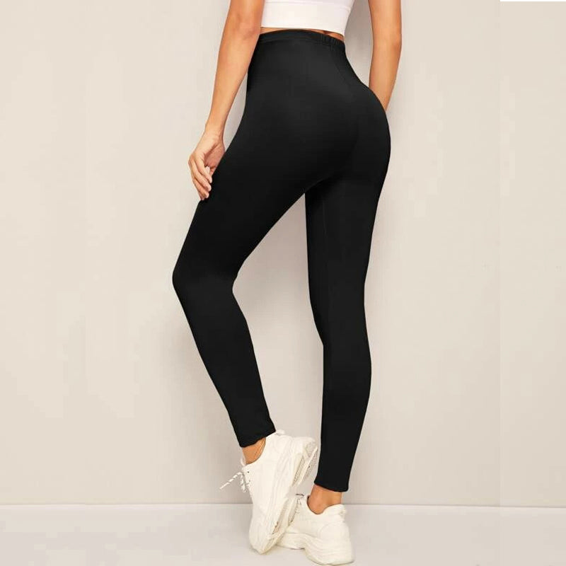 Solid Elastic High Waist Leggings