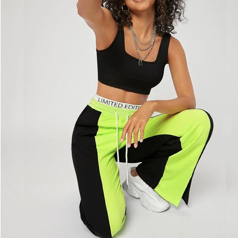 Drawstring Waist Colorblock Wide Leg Joggers