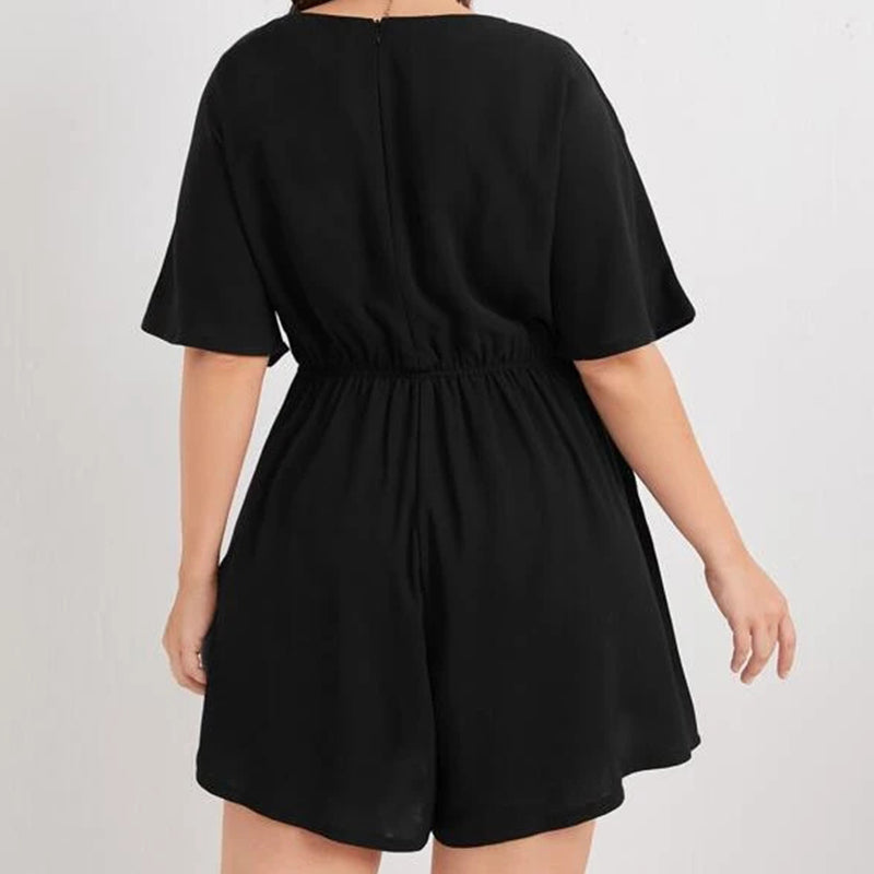 Plus Solid Knot Front Romper