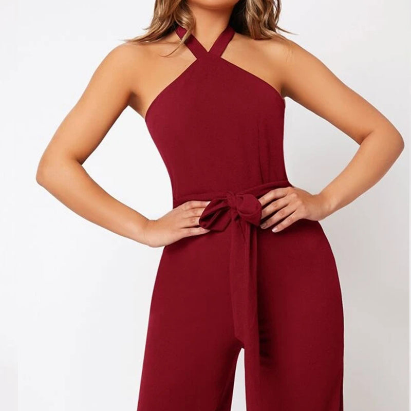 Tied Backless Belted Jumpsuit