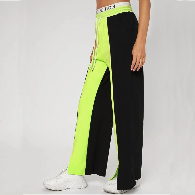 Drawstring Waist Colorblock Wide Leg Joggers