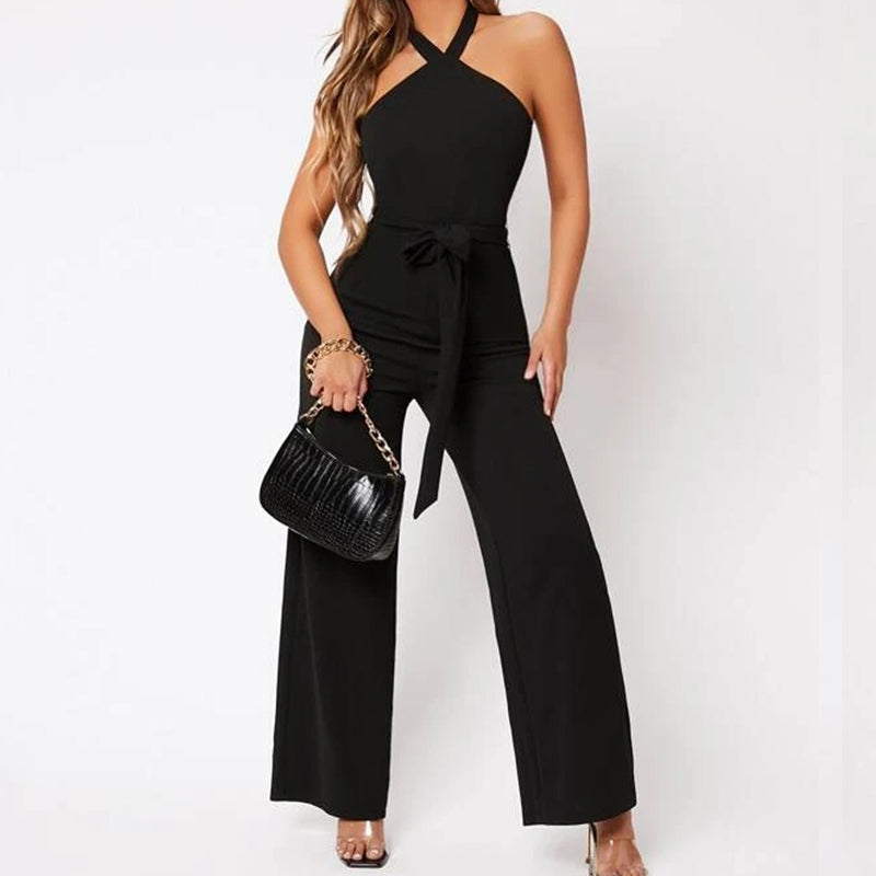 Tied Backless Belted Jumpsuit