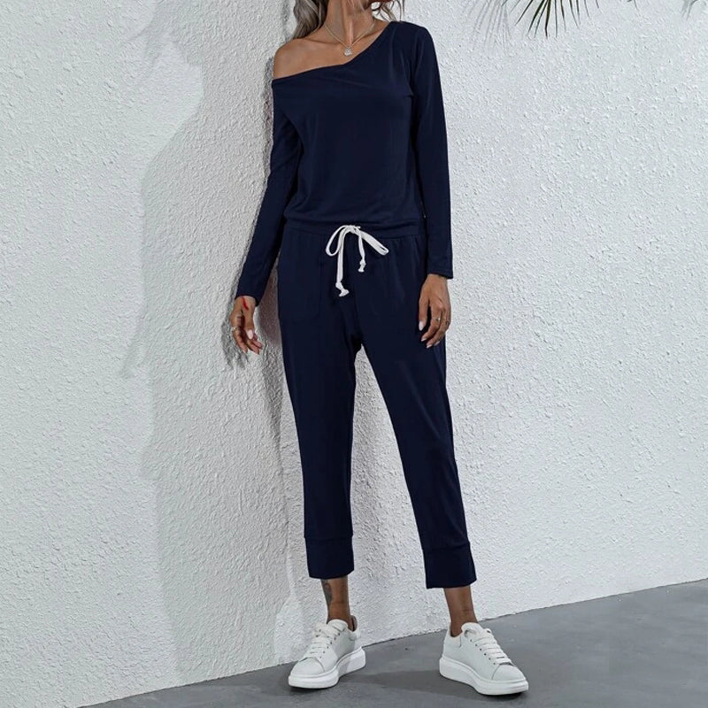 One-Shoulder Drawstring Waist Jumpsuit