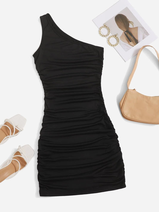 One Shoulder Ruched Bodycon Dress