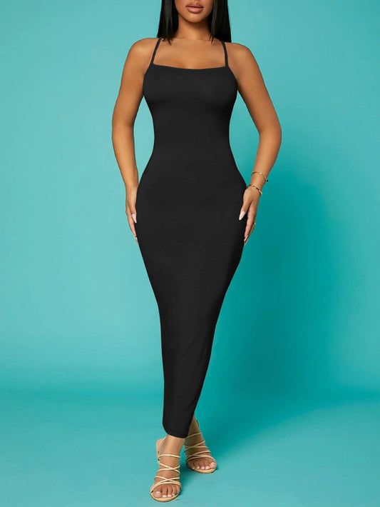 Solid Criss-cross Backless Bodycon Dress