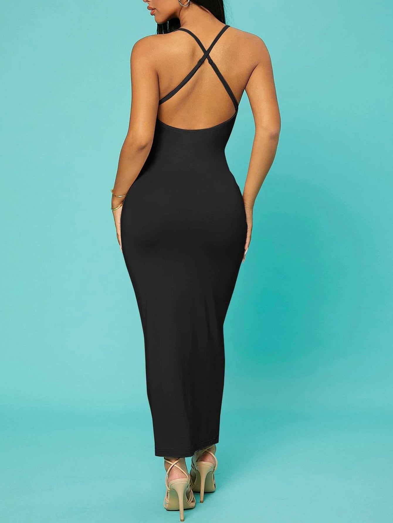 Solid Criss-cross Backless Bodycon Dress