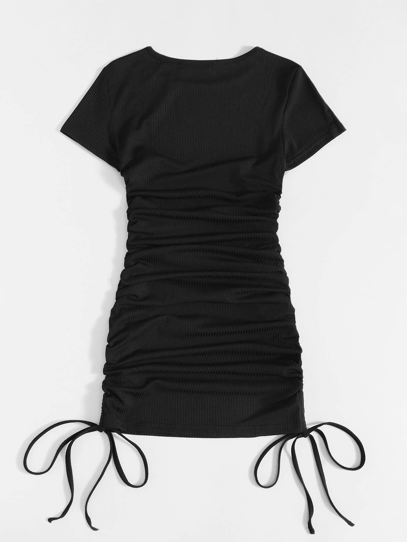 Solid Side Drawstring Ruched Bodycon Dress