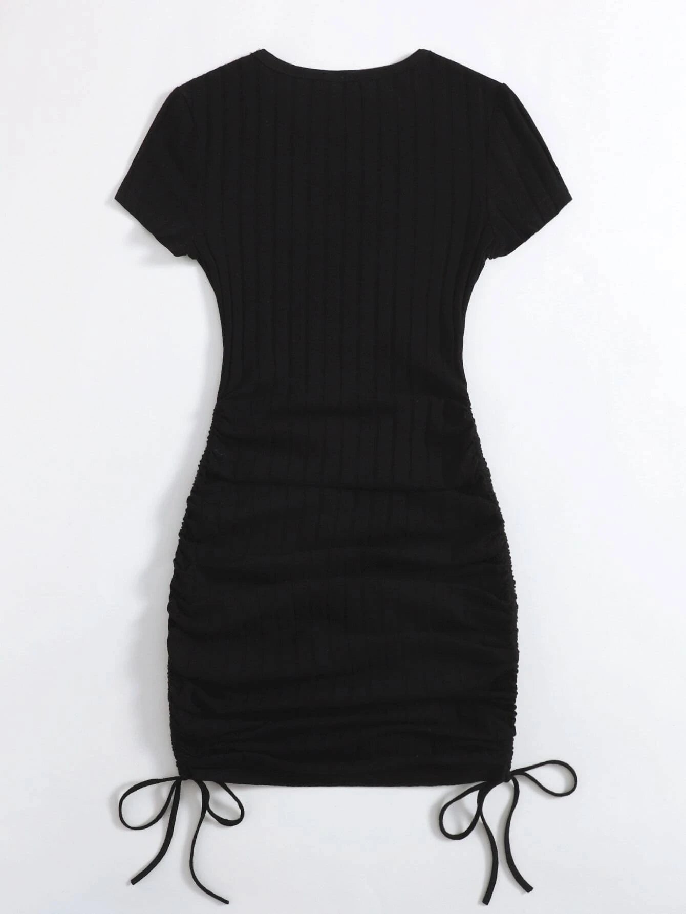 Drawstring Side Rib-knit Bodycon Dress