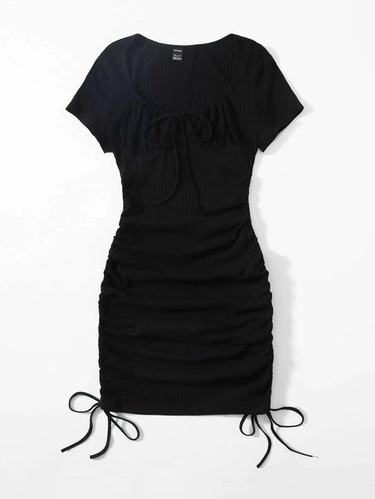 Ruched Drawstring Side Bodycon Dress