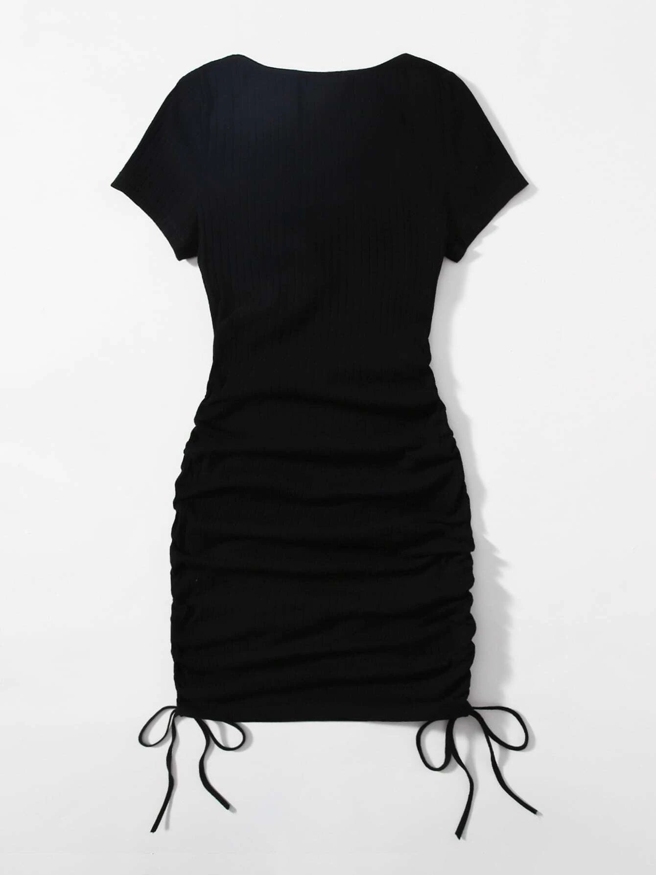 Ruched Drawstring Side Bodycon Dress