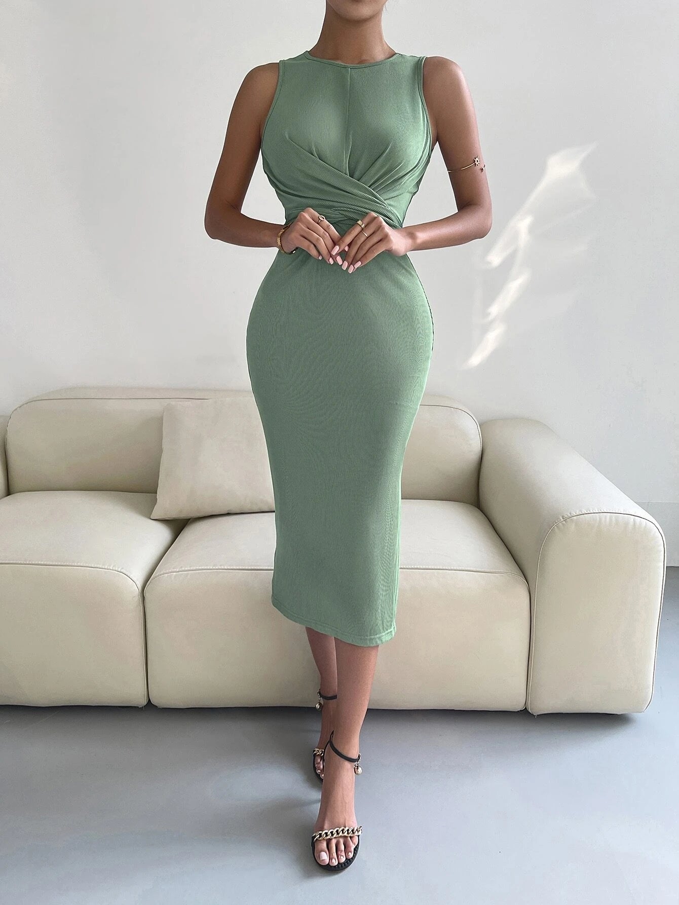 Crossover Knot Back Split Thigh Dress