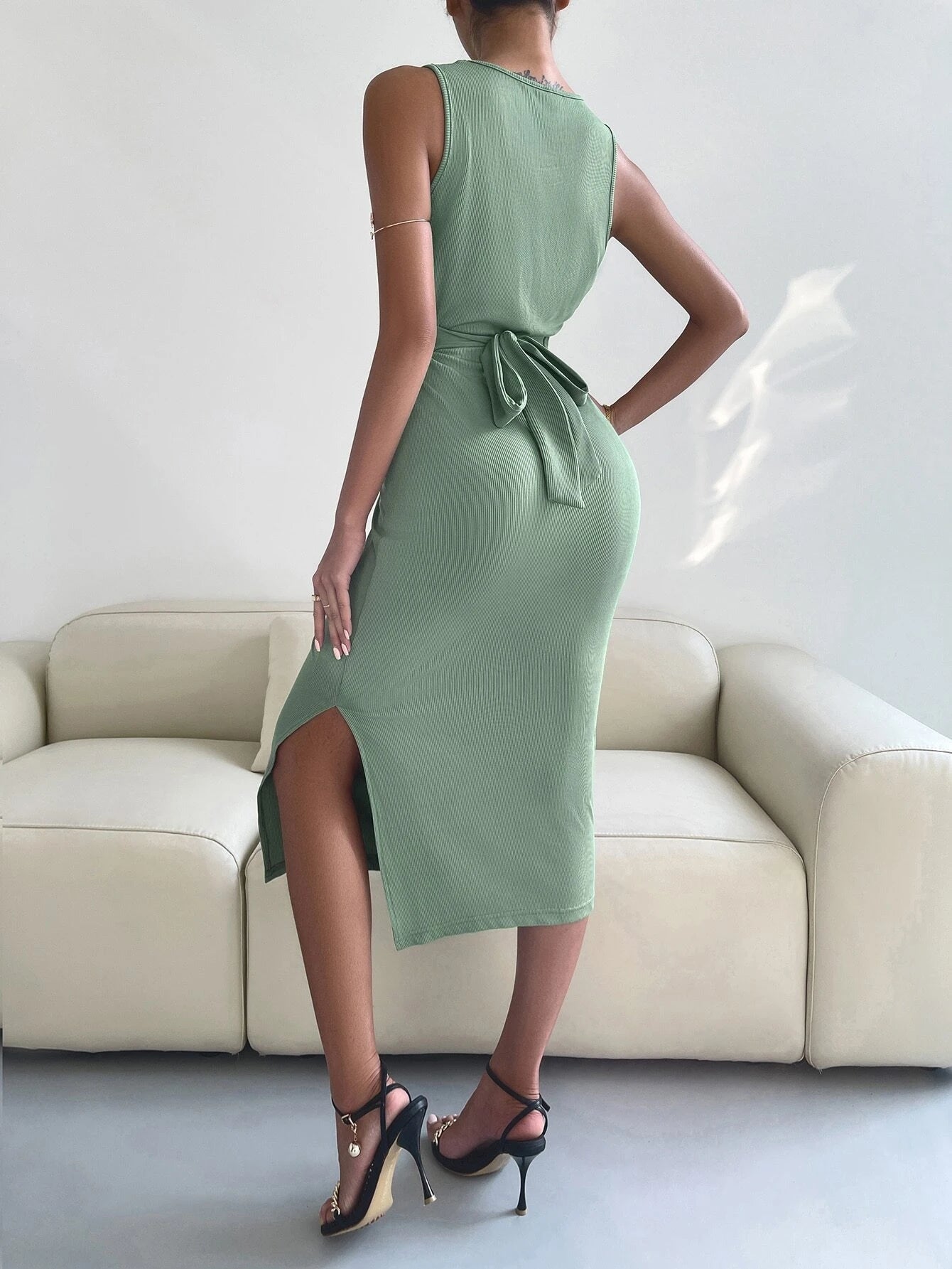 Crossover Knot Back Split Thigh Dress