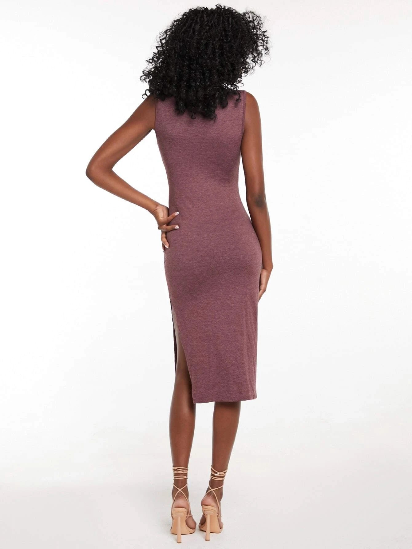 Solid Split Thigh Bodycon Dress