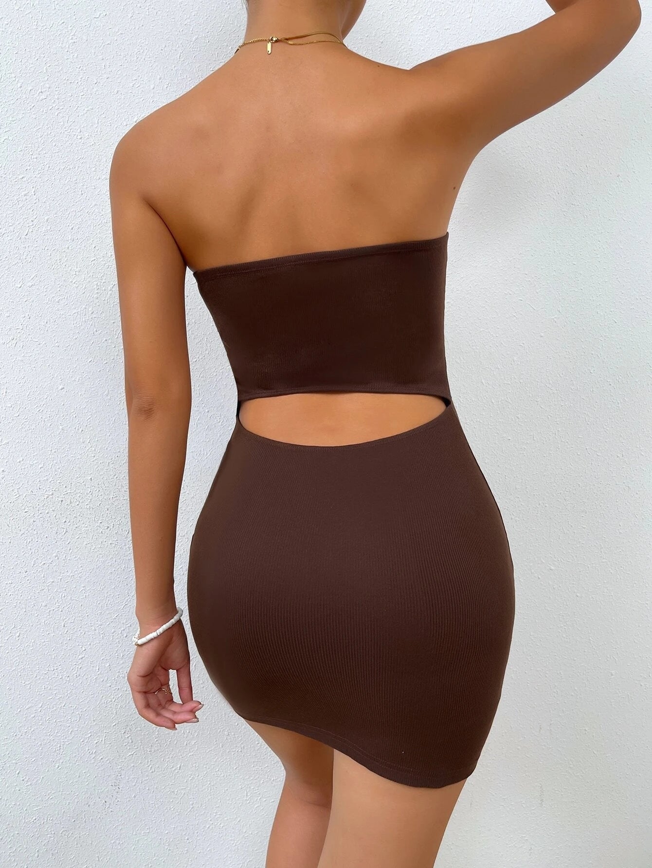 Rib-knit Cut Out Tube Bodycon Dress