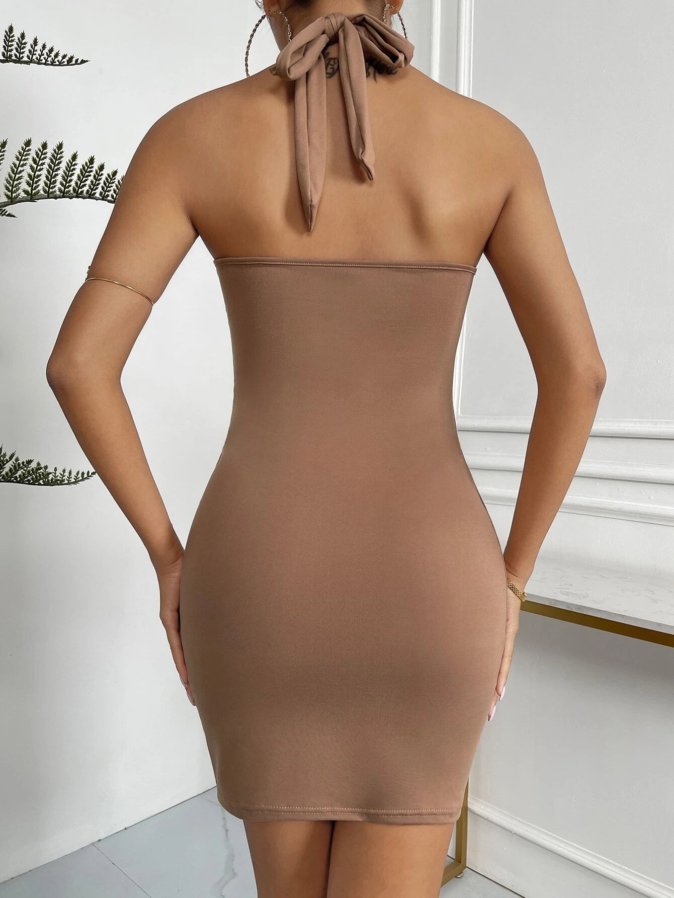 Twist Front Tied Backless Dress