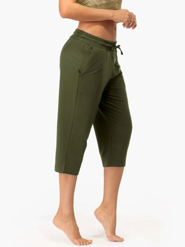 Drawstring Waist Slant Pocket Capris Sports Sweatpants