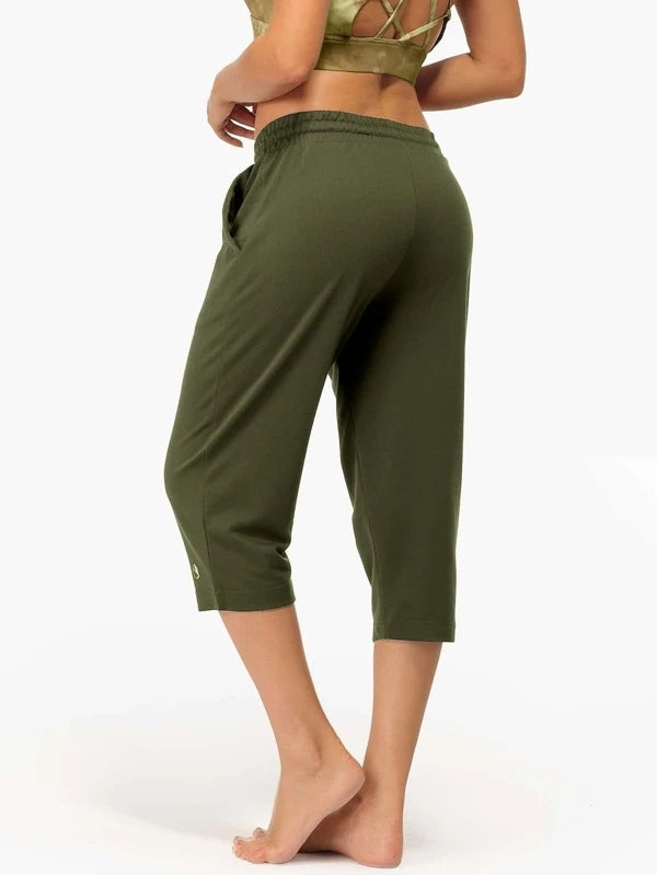 Drawstring Waist Slant Pocket Capris Sports Sweatpants