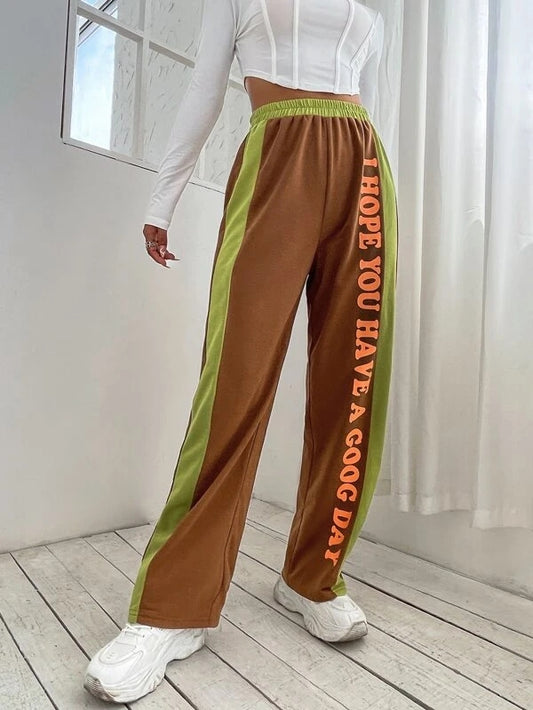 Slogan Graphic Two Tone Sweatpants