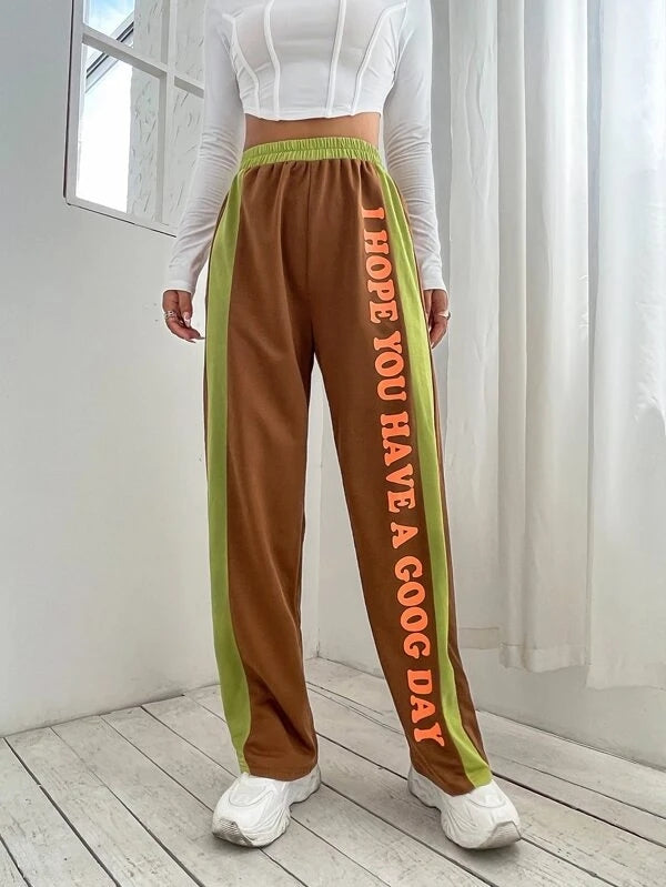 Slogan Graphic Two Tone Sweatpants