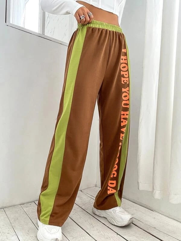 Slogan Graphic Two Tone Sweatpants