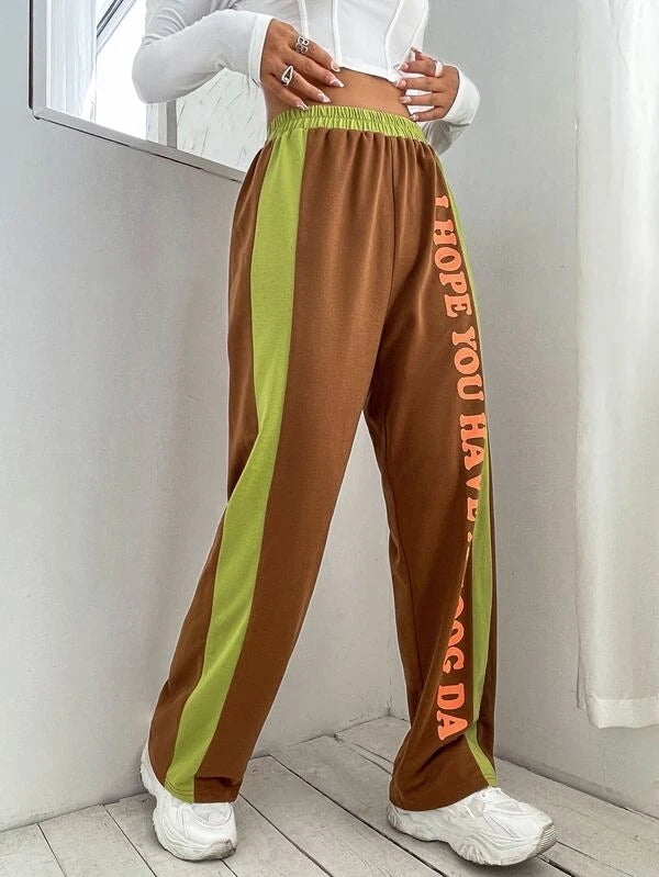 Slogan Graphic Two Tone Sweatpants