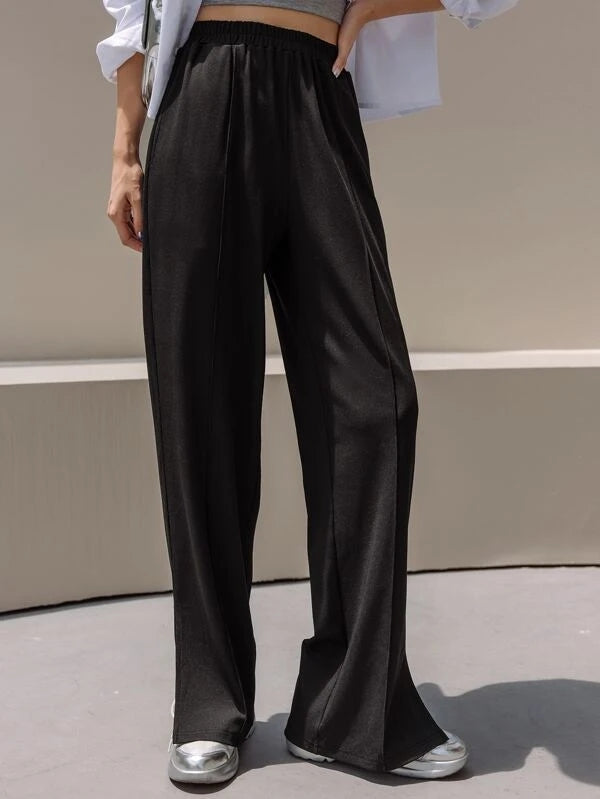 Rib-knit Split Hem Pants